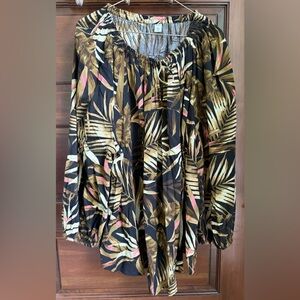 Old Navy Plus Loose Fitting Black, Pink and Brown Tropical Blouse